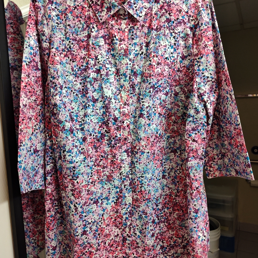 Roaman's Pink Multi-Color Floral Button-Down Shirt